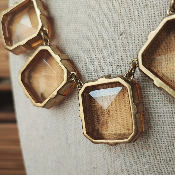 J. Crew Brand Statement Necklace Huge Warm Honey Faceted Beveled Glass Stones - Picture 5 of 15